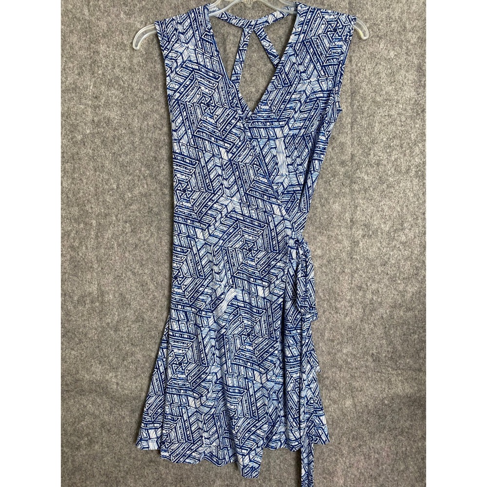 Tart Blue‎ Abstract Geometric Print Wrap Dress Sleeveless Summer Party Dress S